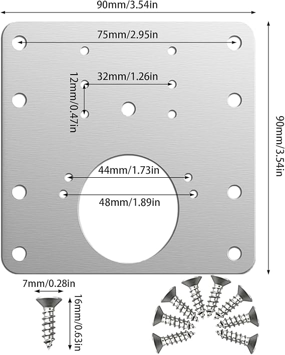 LECTNORE Hinge Repair Plate, 2Pcs Cabinet Brackets with Holes Stainless Steel Kitchen Plate 12Pcs Screws for Wardrobe Door, Cupboard Furniture and Reinforce