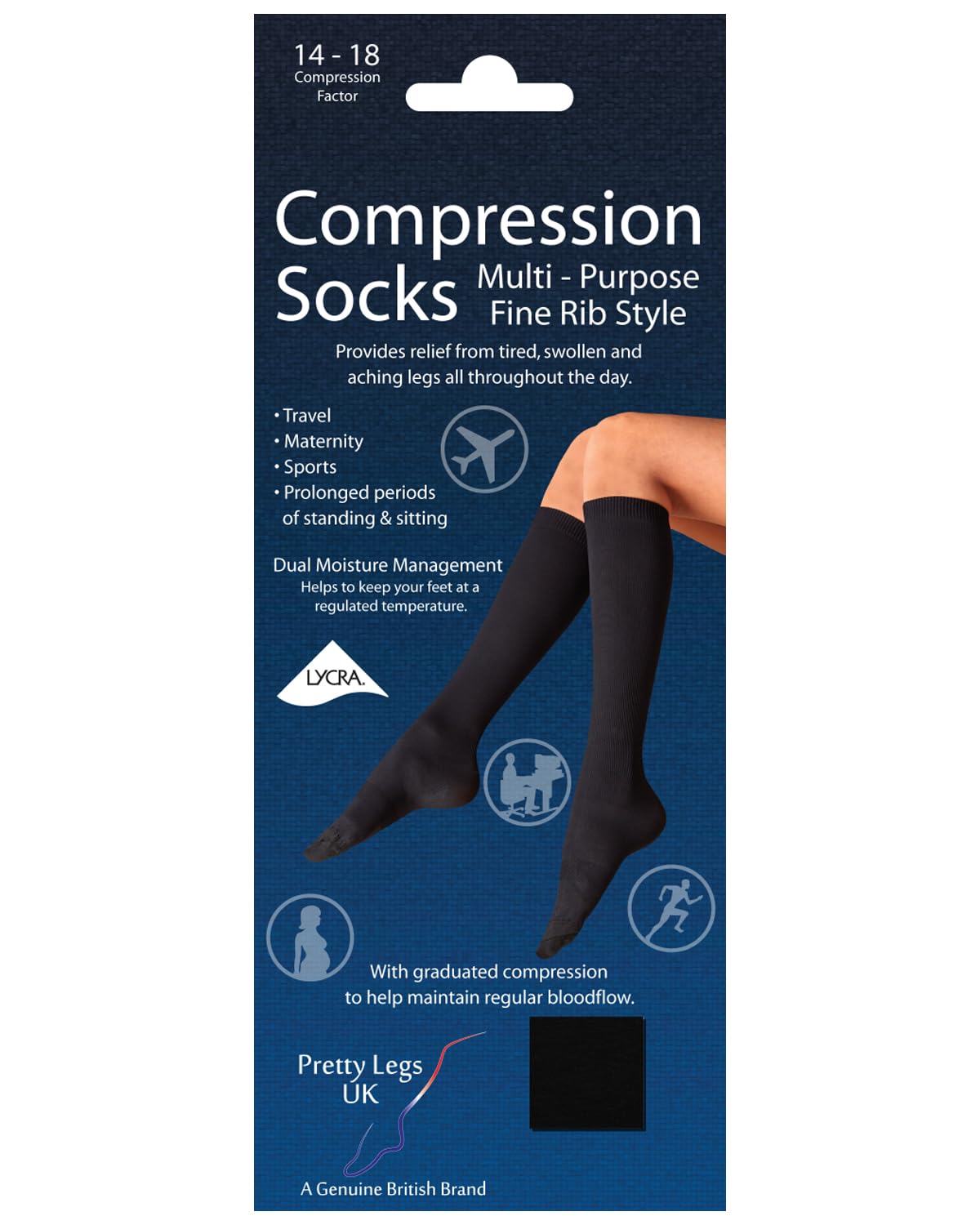 Undercover Black Lingerie Pretty Legs Fine Rib Style Compression Flight Socks Dj8m 8-11