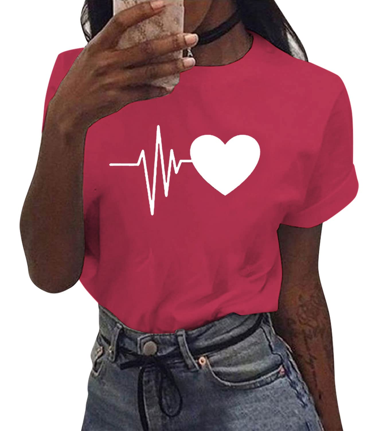 Yuson Girl Magliette Donna Manica Corta Amore/Pianeta Astronauta T-Shirt Cotone Maglietta Elegante Donna Casual Stretch Sciolto Top Magliette Estive con Girocollo Blusa Taglie Forti