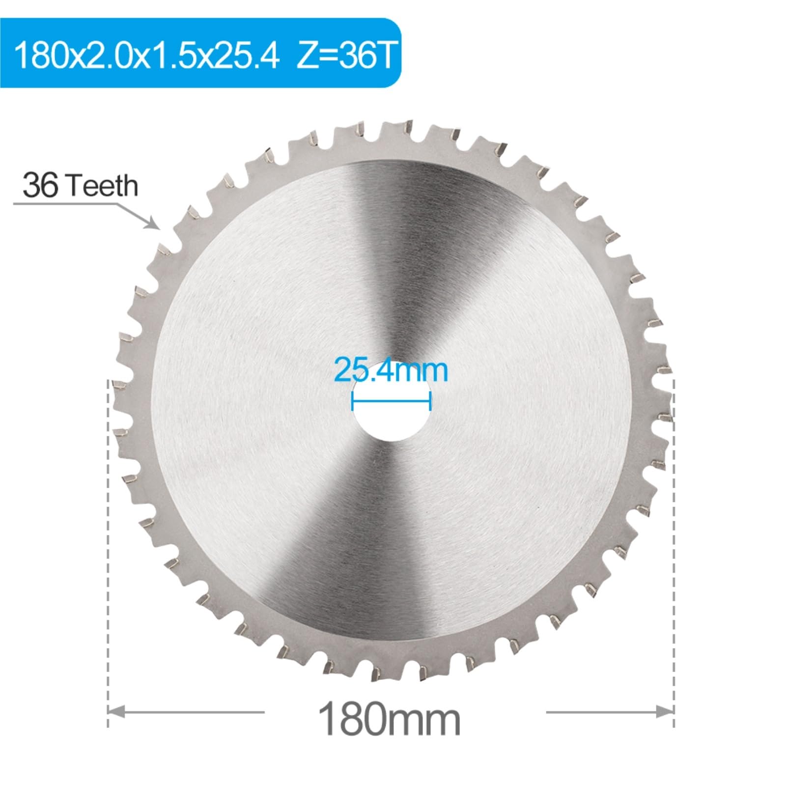 Brzeszczot do cięcia metalu 1PC tarcza do cięcia metalu 136/150/165/180/200/230/305/355mm brzeszczot piły tarczowej aluminium żelazo stal węglik(180x2.0x1.5x25.4x36T)