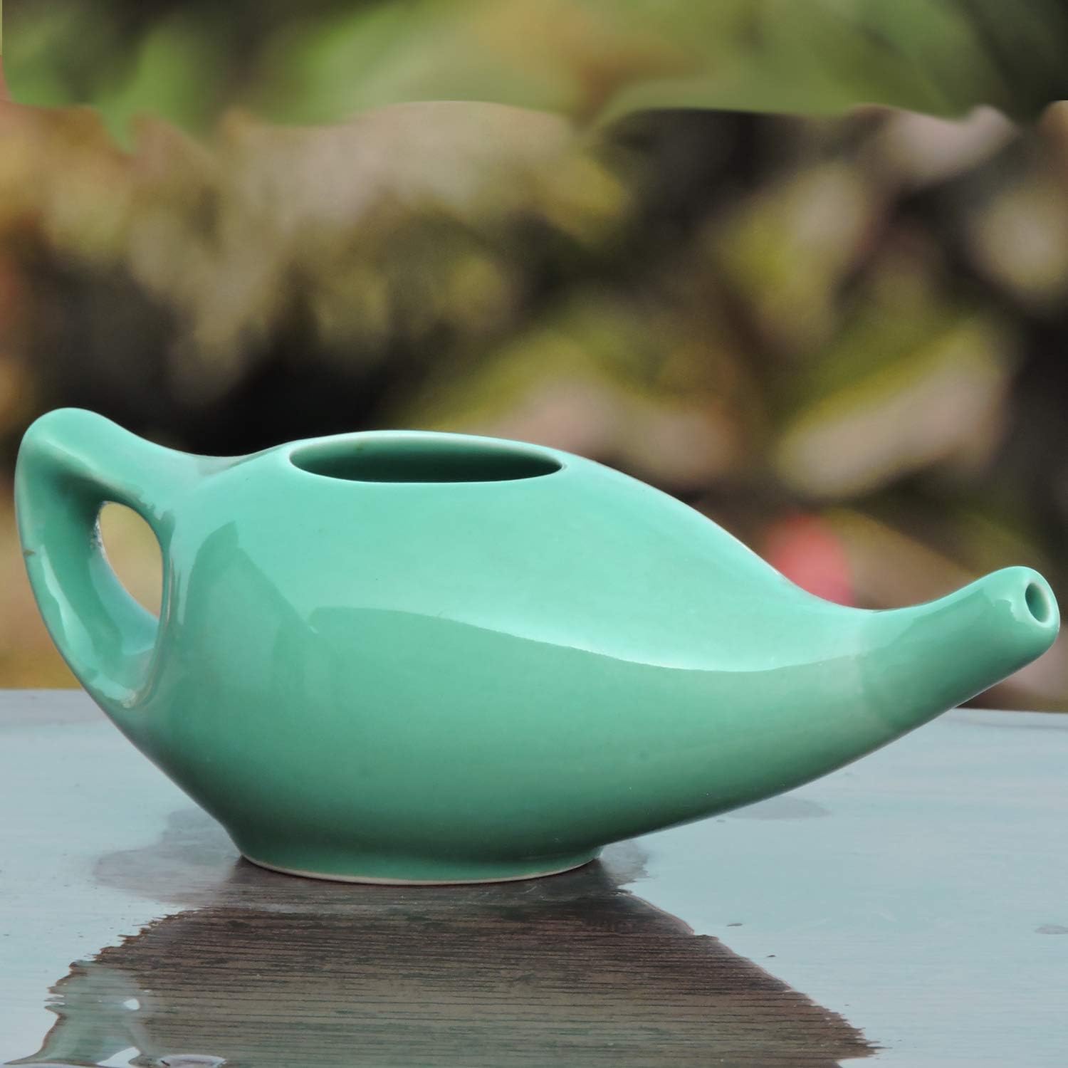 HealthGoodsIn Ceramic Neti Pot for Sinus, Premium Grade, Dishwasher Safe, Holds 225 Ml. Water - Turquoise Color