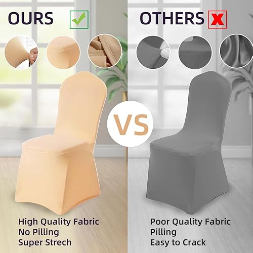 Miniatura 4 de Yahpetes Funda para silla, de poliéster y elastano, color champán, para banquete, parte delantera plana, elástica, para bodas, banquetes, comedores,