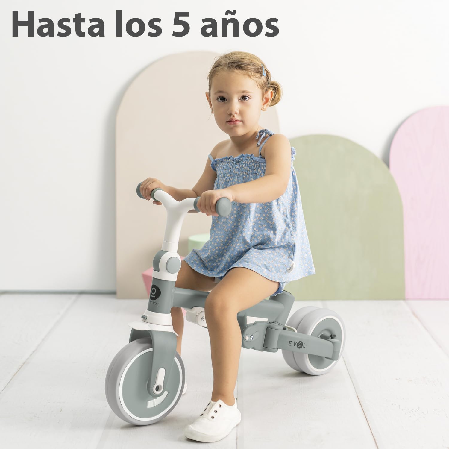 Olmitos - Triciclo Evolutivo de Bebé 5 en 1 EVOL - Bicicleta Niños de 1 año hasta 25 Kg - De Triciclo a Bicicleta con o sin Pedales – Respaldo, Barra Seguridad y Capota (Menta) — view 4
