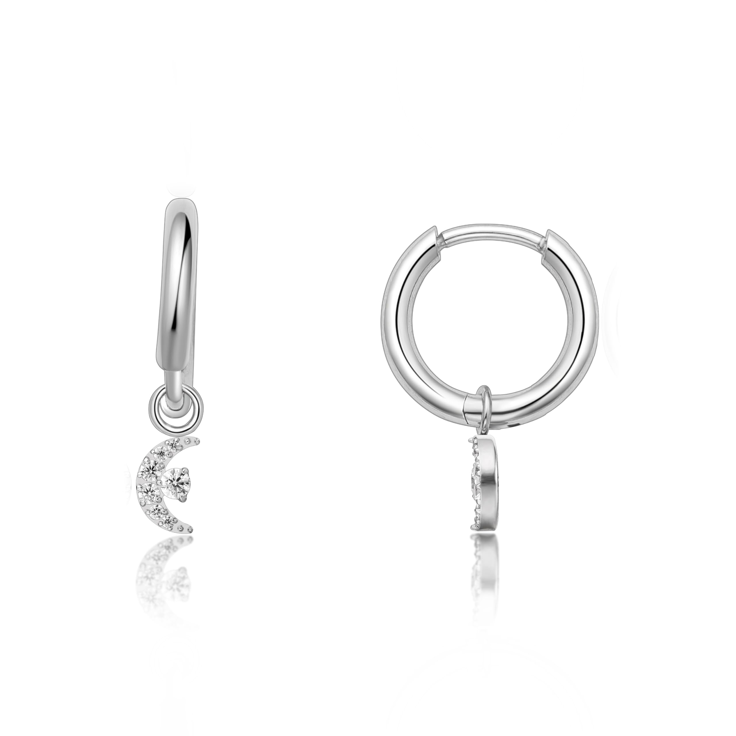 Zilveren Oorringen Met Hanger, Driehoekvormige Cubic Zirkonia Steen Kleur Lavendel