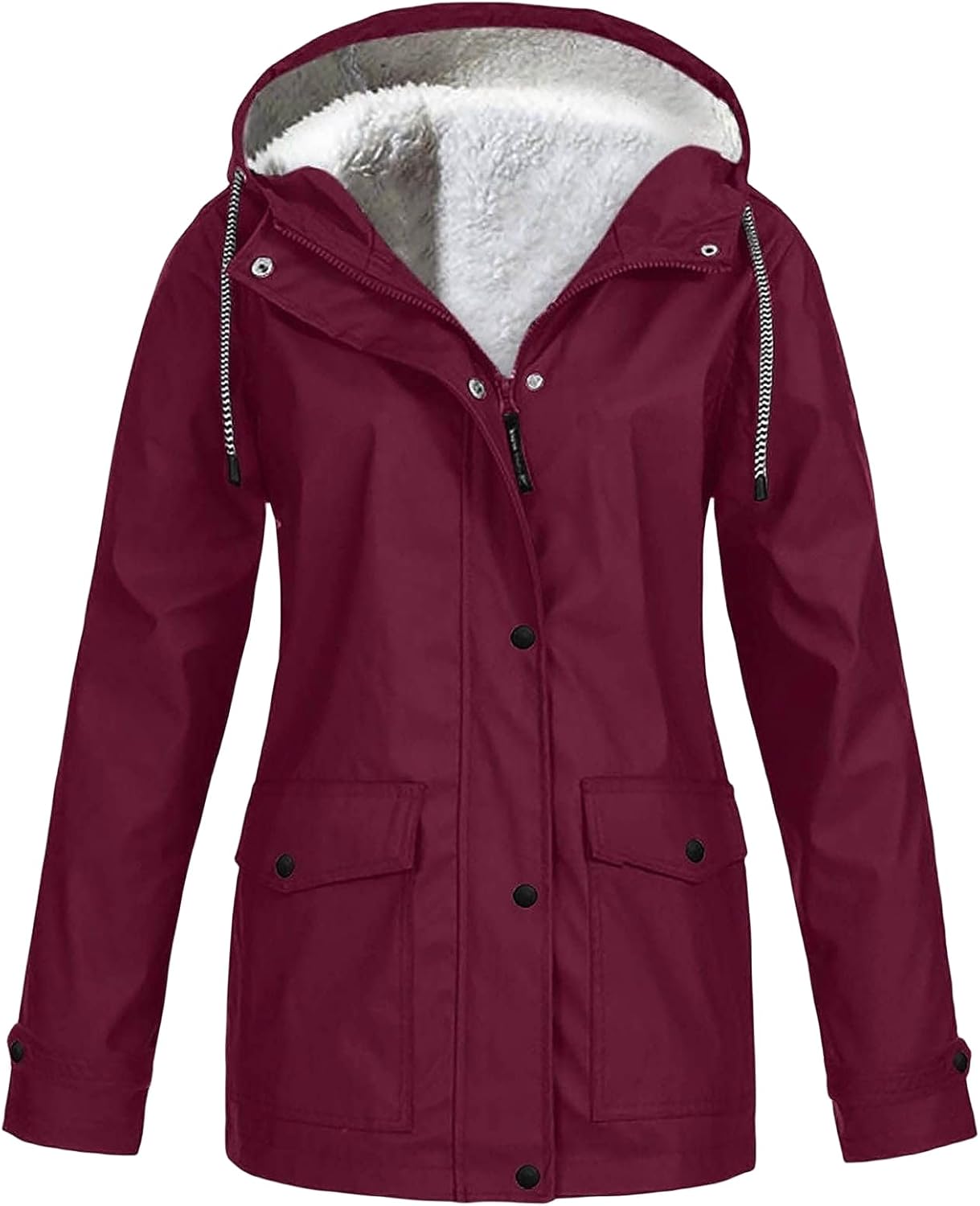 Fleece Lined Raincoat for Women Waterproof Lightweight Zip Up Plus Size Coat Windbreaker Outdoor Hiking Jackets