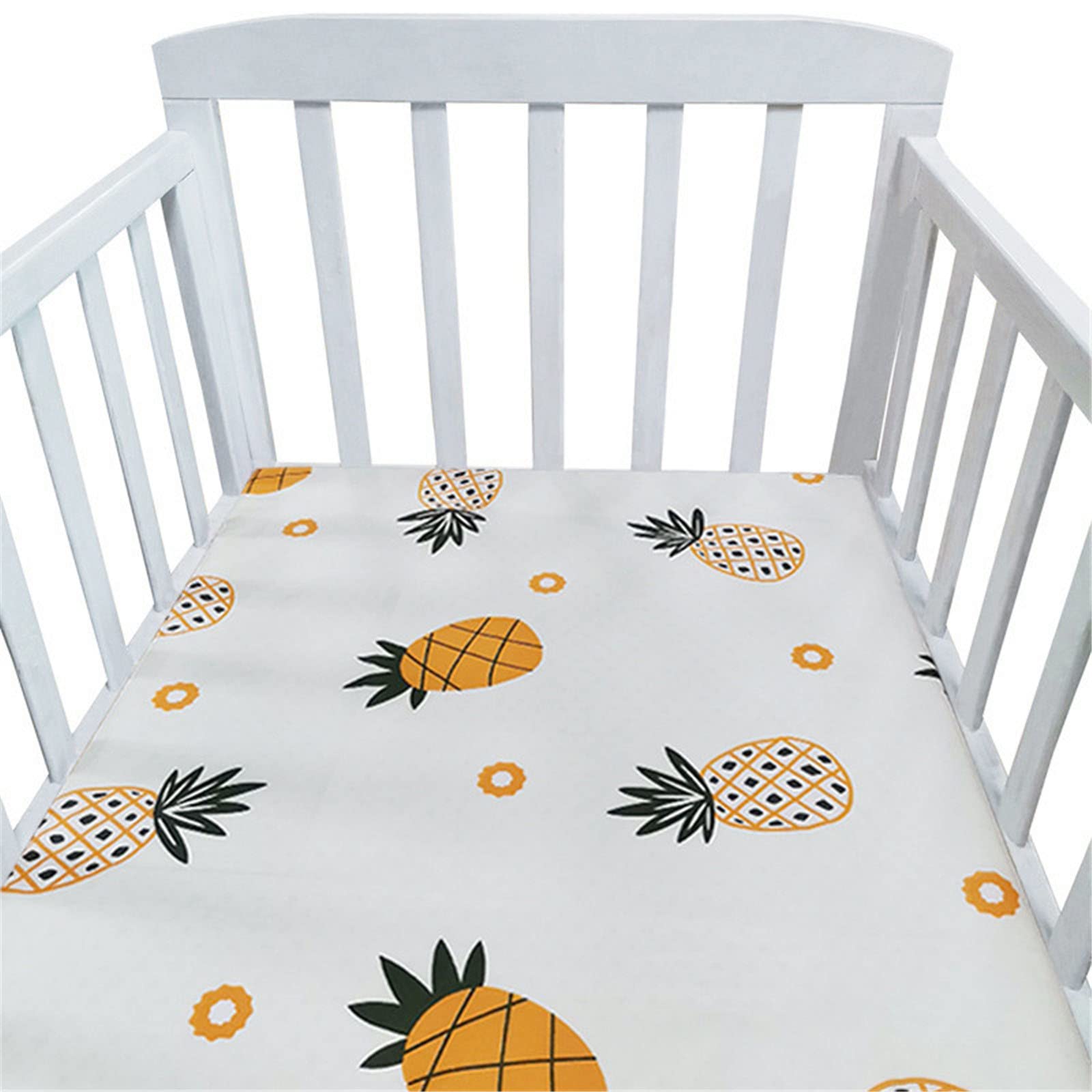 Hiseng Baby Crib Fitted Sheets, Microfiber Cot Mattress Bassinet Sheets Mattress Protector Nursery Bedding for Boys and Girls, Soft Breathable Durable - Cartoon Animal Star (Pineapple,120x60cm)