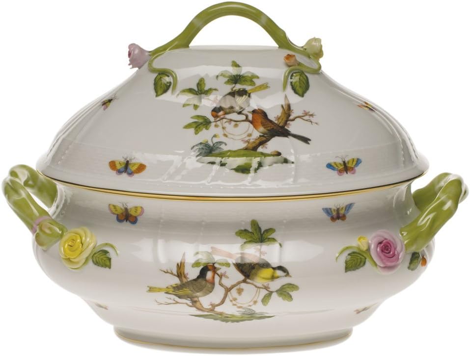 Herend Rothschild Bird Porcelain Tureen With Branch Handle