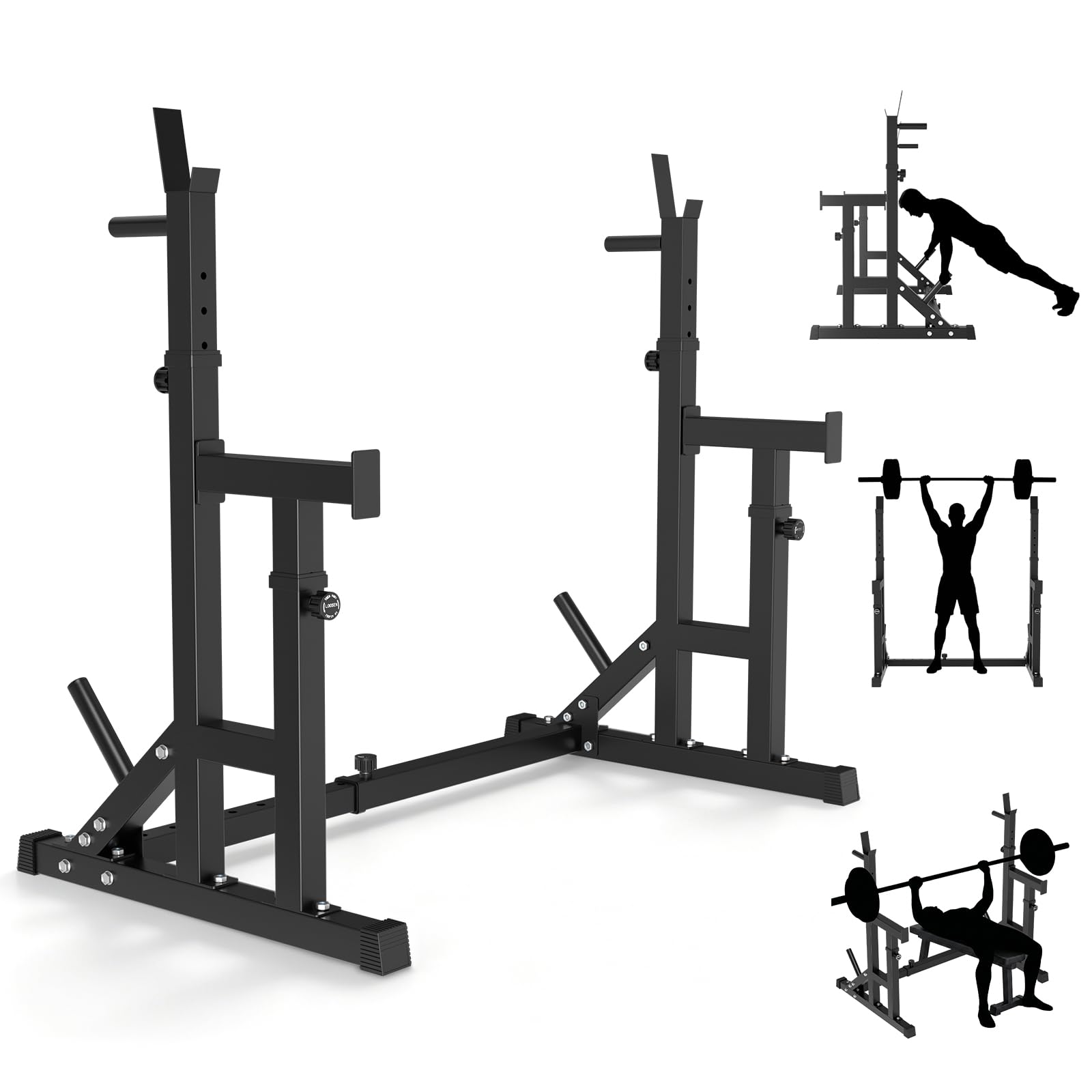 Squat Rack Hantelständer, Multi-Funktionales Langhantelständer, Höhenverstellbare Doppelte Langhantelablage mit Push up, Trainingsgerät für zu Hause, Multifunktionsbank. bis 400 KG