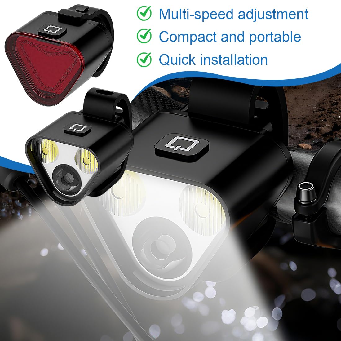 2 Pièces Luz Delantera y Trasera de Bicicleta, Luz Bici Potente LED, Impermeable, Recargable USB-C, Fácil de Instalar, Lámpara Led de Advertencia Seguridad para Casco, Patinete, Bike