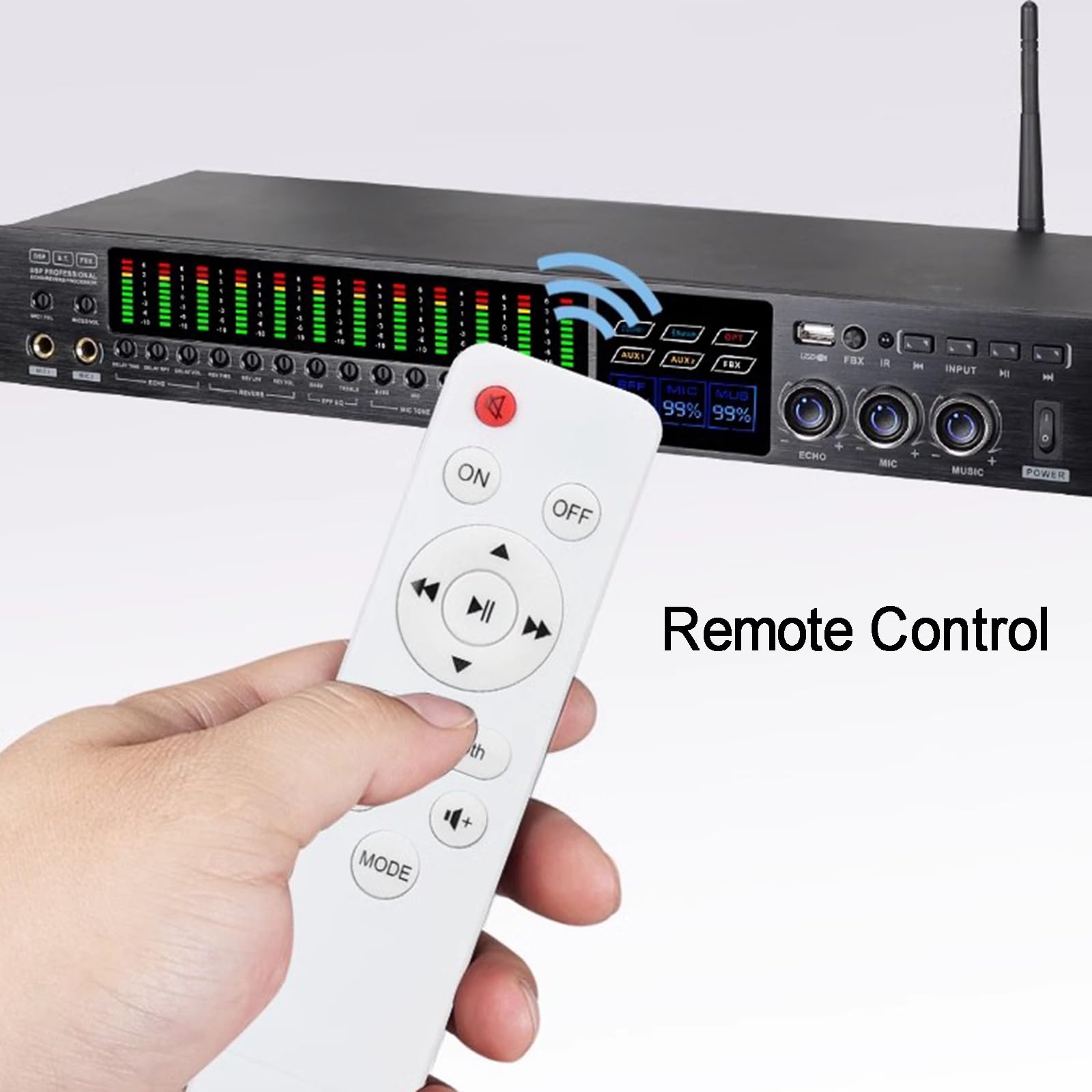 Efector Digital De Preamplificador KTV, Procesador De Audio Anti-silbidos, con Pantalla De Espectro, Control Remoto, Compatible con Reproducción USB, MP3 Y Bluetooth