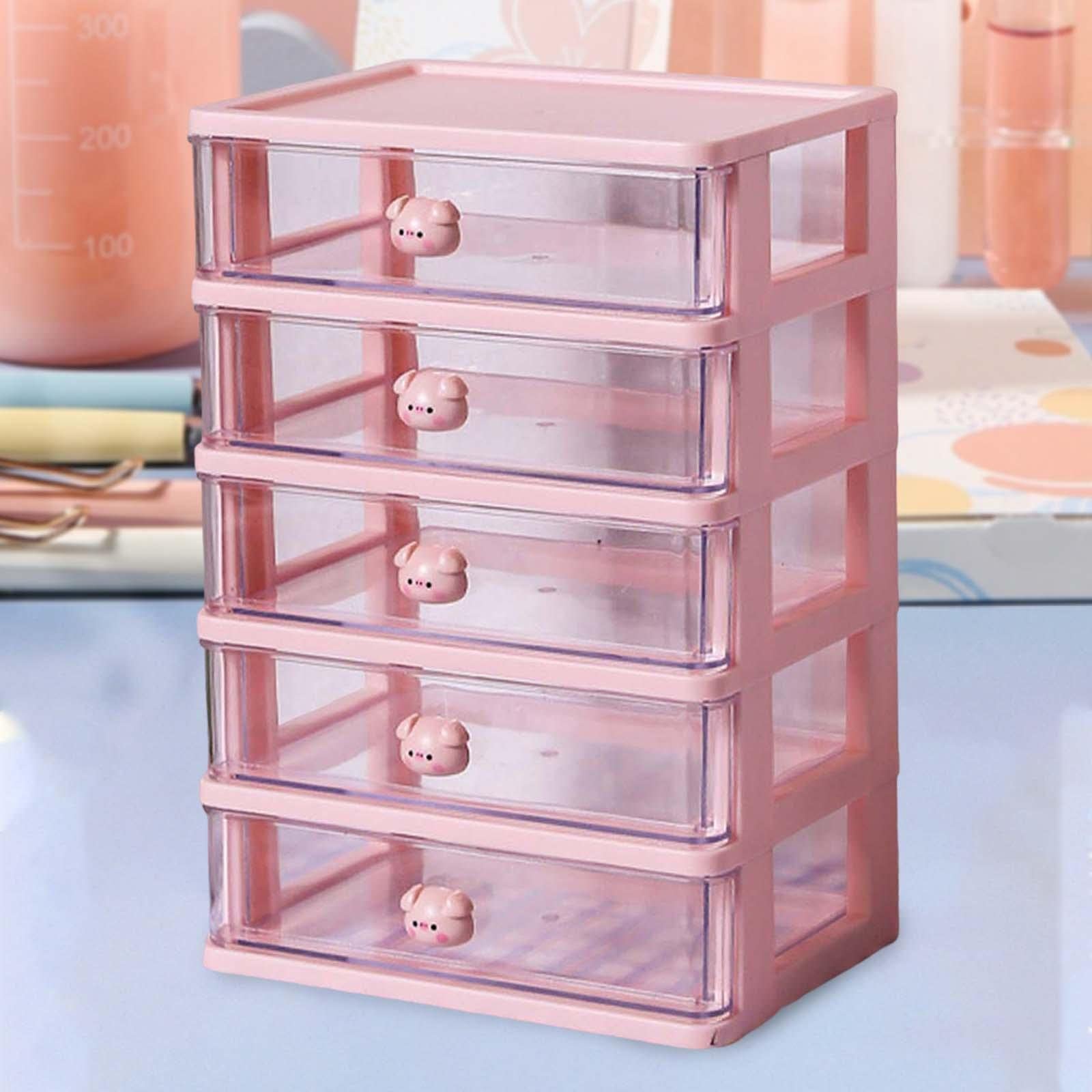 Set di 2 organizer da scrivania per cassetti e cosmetici, per tavolo da toeletta, 5 cassetti, rosa