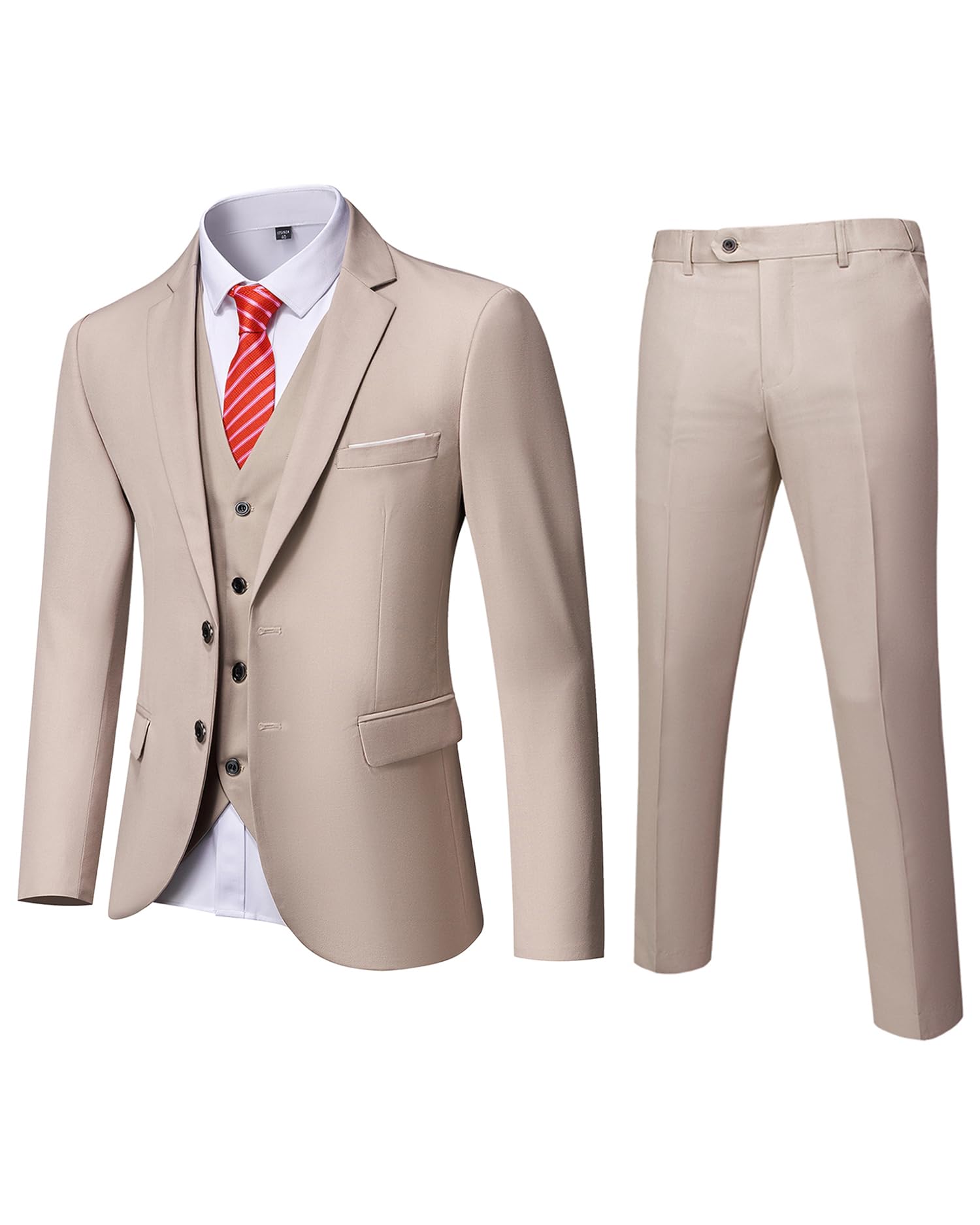 MrSure Men’s 3 Piece Suit Blazer, Slim Fit Tux with 2 Button, Jacket Vest Pants & Tie Set for Party, Wedding and Business