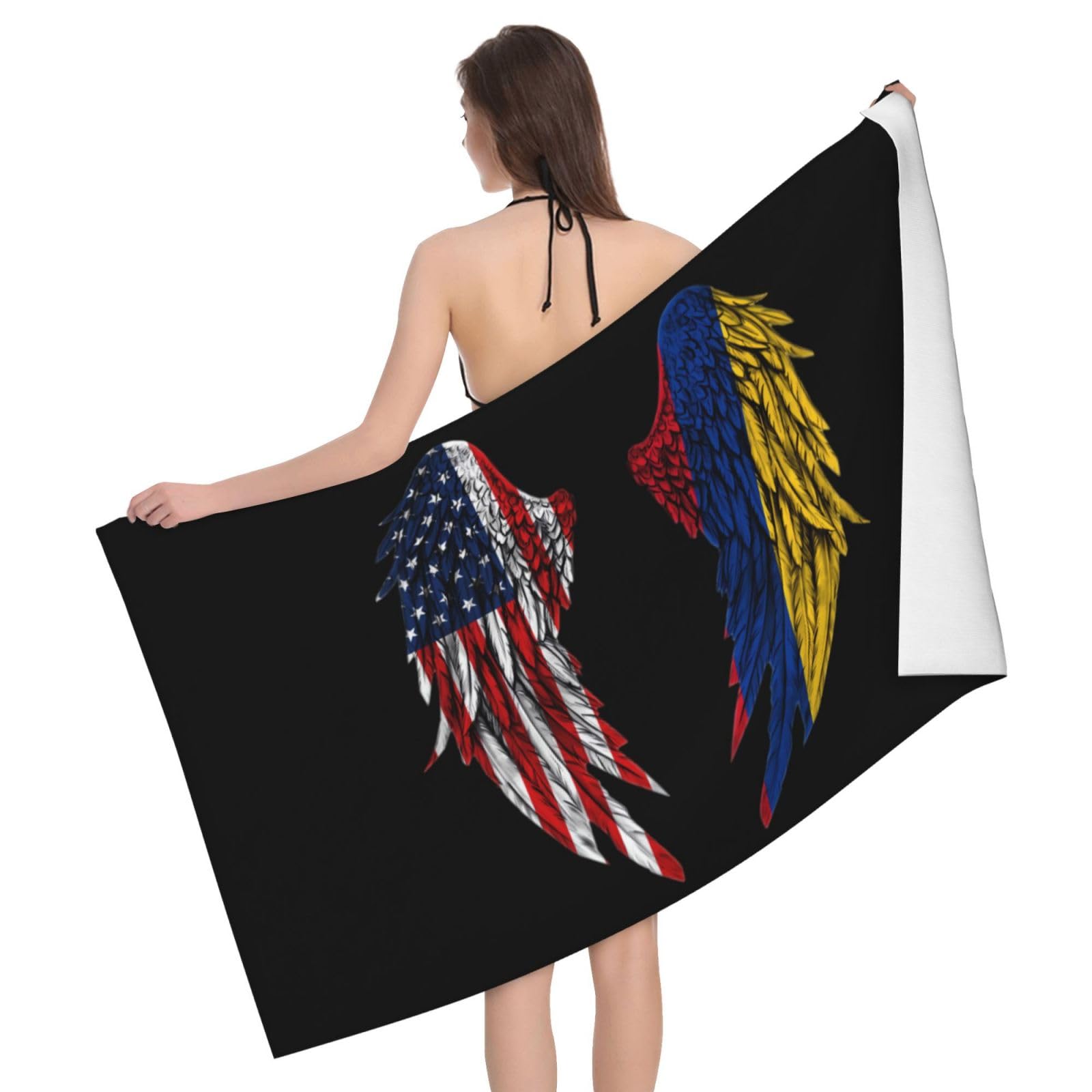 HLBSDM Microfiber Wings America and Colombia Flag Beach Towel Quick Dry Soft Sand Free Beach Towels for Pool Swim Beach Lightweight Thin Towels