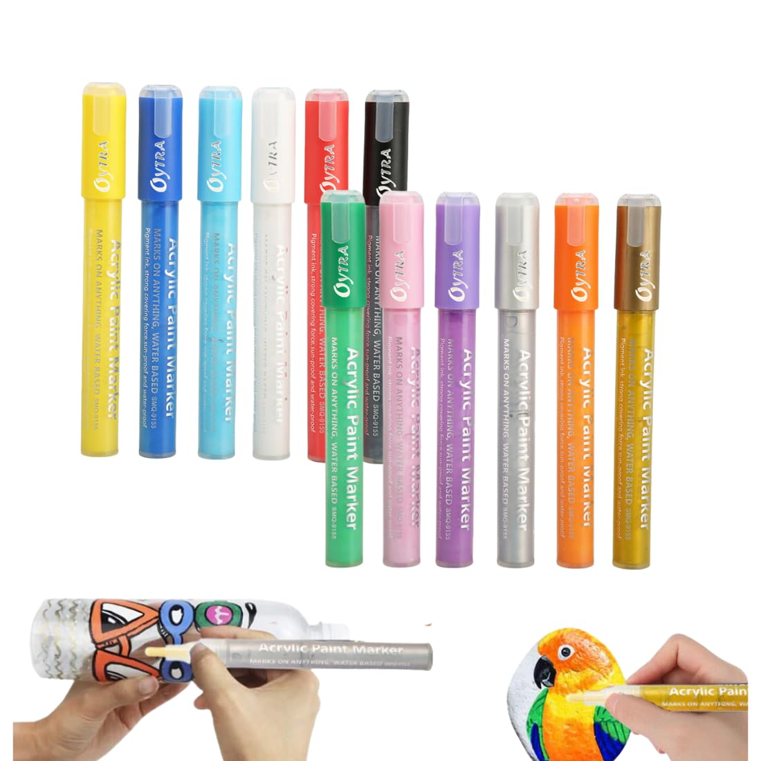 12 Pen/Set Acrylic Paint Marker Pens 2-3mm Tip Painting Markers for Rocks Wood Glass Ceramic Stone Art Craft Supplies Cloth Fabric
