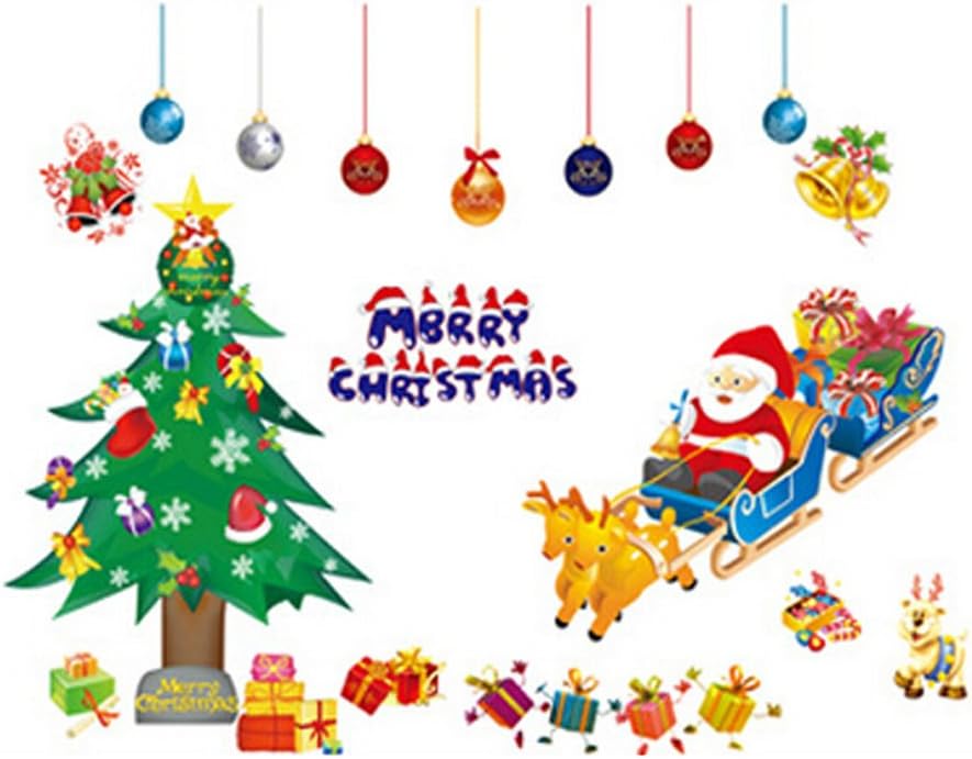 WTD Merry Christmas Santa Claus Christmas Tree Christmas Stockings Christmas Gifts Wall Decals Living Room Bedroom Shop Window Removable Wall Stickers Murals