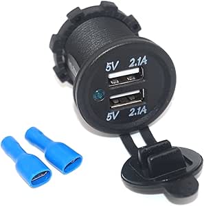 Prise USB Double 12V Encastrable Pour Voiture - Étanche IP55, Lumière Bleue - Pour Camping-car, Bateau, SUV