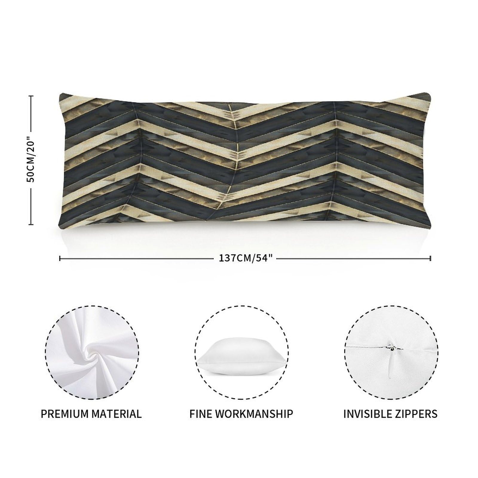 Chinese Style Zipped Body Pillow Case Cover,Abstract Geometric Ikat Decorative Rectangle Accent Long Body Pillowcase 20x54in Mother's Day Birthday Gifts Christmas for Women Girl Mom