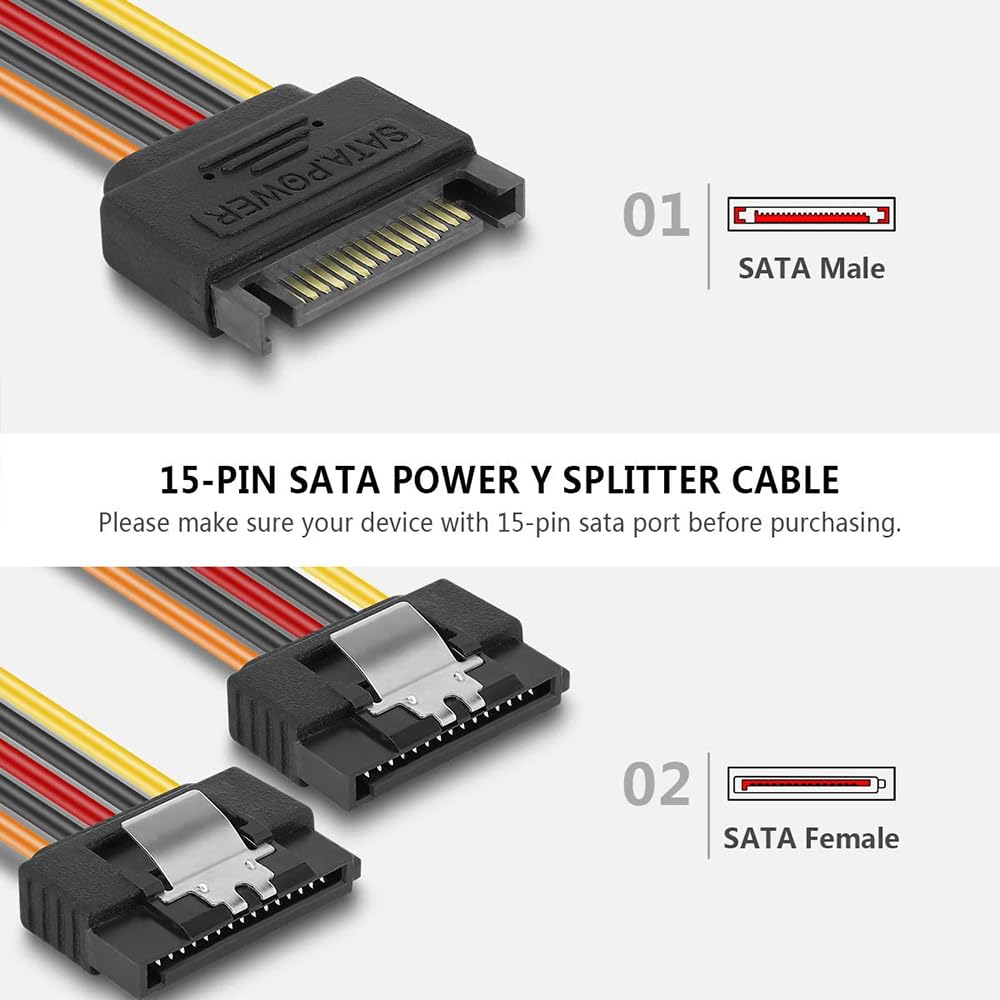 Cavo di prolunga di alimentazione SATA, confezione da 6 cavi di prolunga SATA maschio-femmina a 15 pin, adattatore for disco rigido, HDD, SSD, PCIE (6PCS With lock)