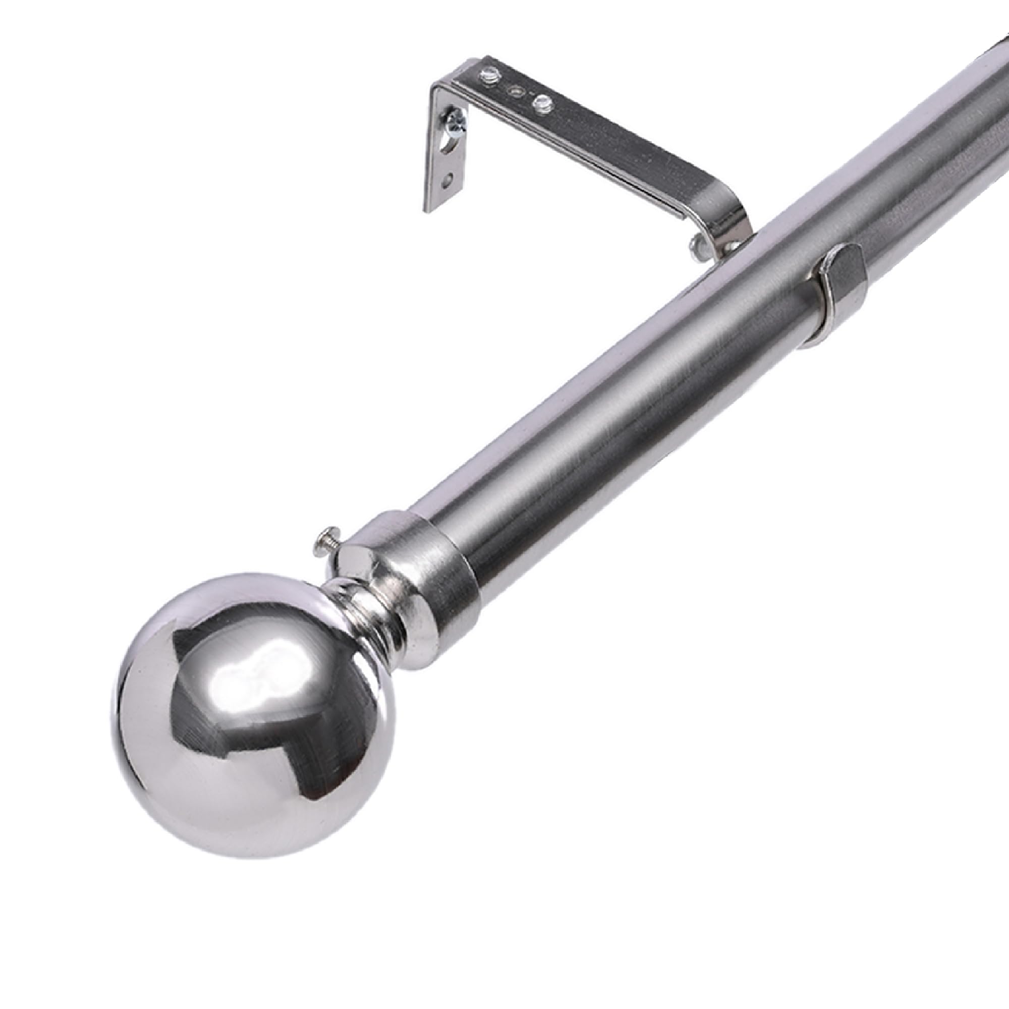 Lister Cartwright 28mm Polished Steel Adjustable Extendable Metal Curtain Pole Set with Ball Finial Voile Easy fit to Outdoor, Bedroom, Living Room (210-320cm)