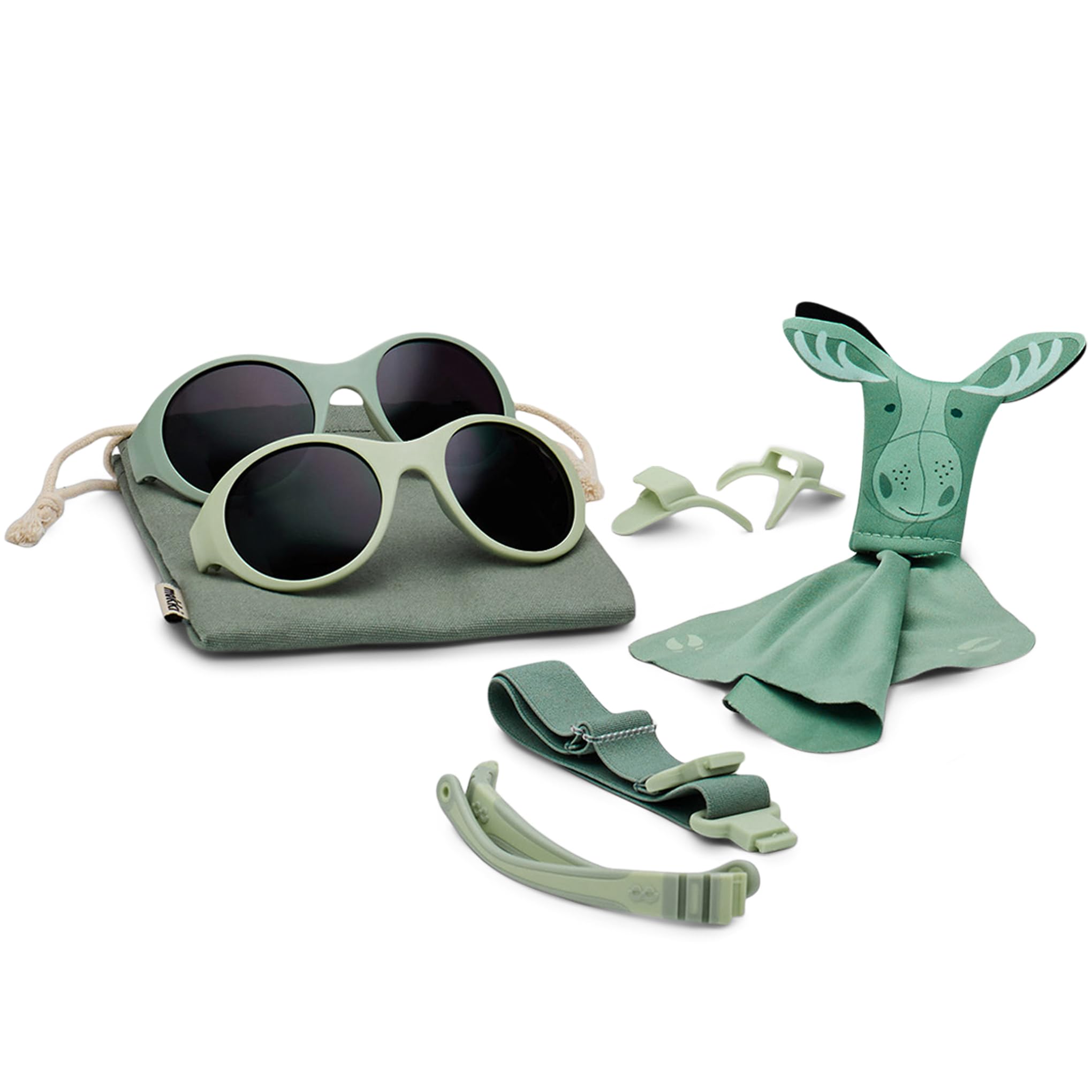 MOKKI 2x Sonnenbrille für 1-5 Jahre, Blaulichtfilter, polarisiert, flexibel, upgraded UV420, Kopfband, größe Gläser, schraubenfrei, weich, für Ski, Strand & Sport, Baby und Kinder, Click & Change