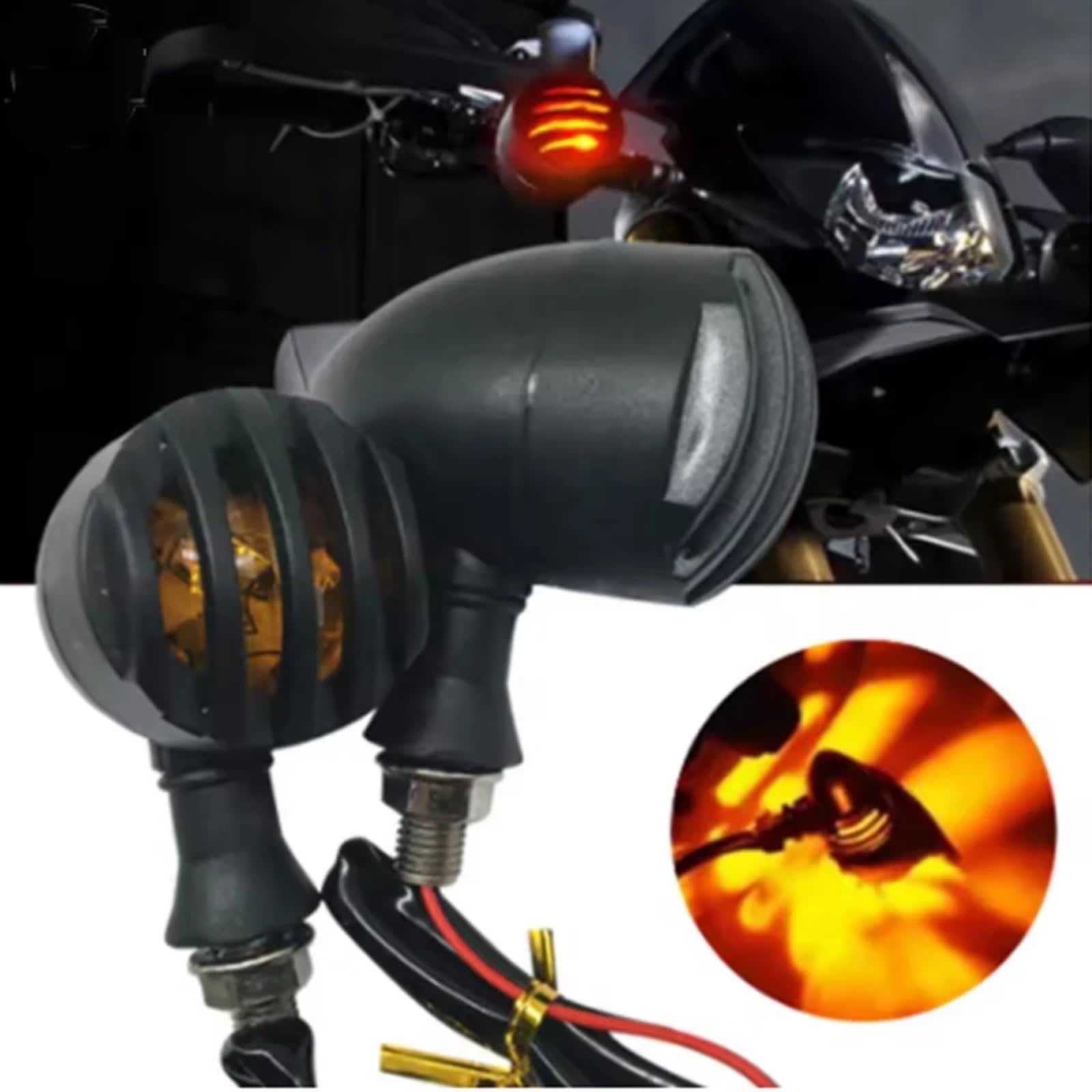Indicatore Di Direzione In Metallo Per Moto Universale Posteriore Sinistro E Destro DRL Luce Freno A Griglia Nera(2pcs)