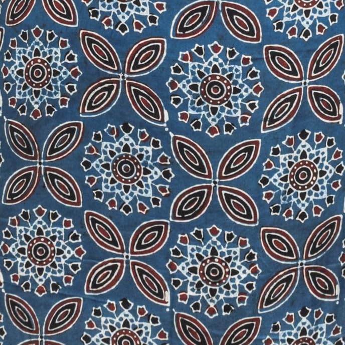 Image of Ethnics of Kutch Women's Ajrakh Modal Silk Natural Dye Hand Block Print Unstitched Kurta Fabric (For Lenght - Refer Bullet Point Below)
