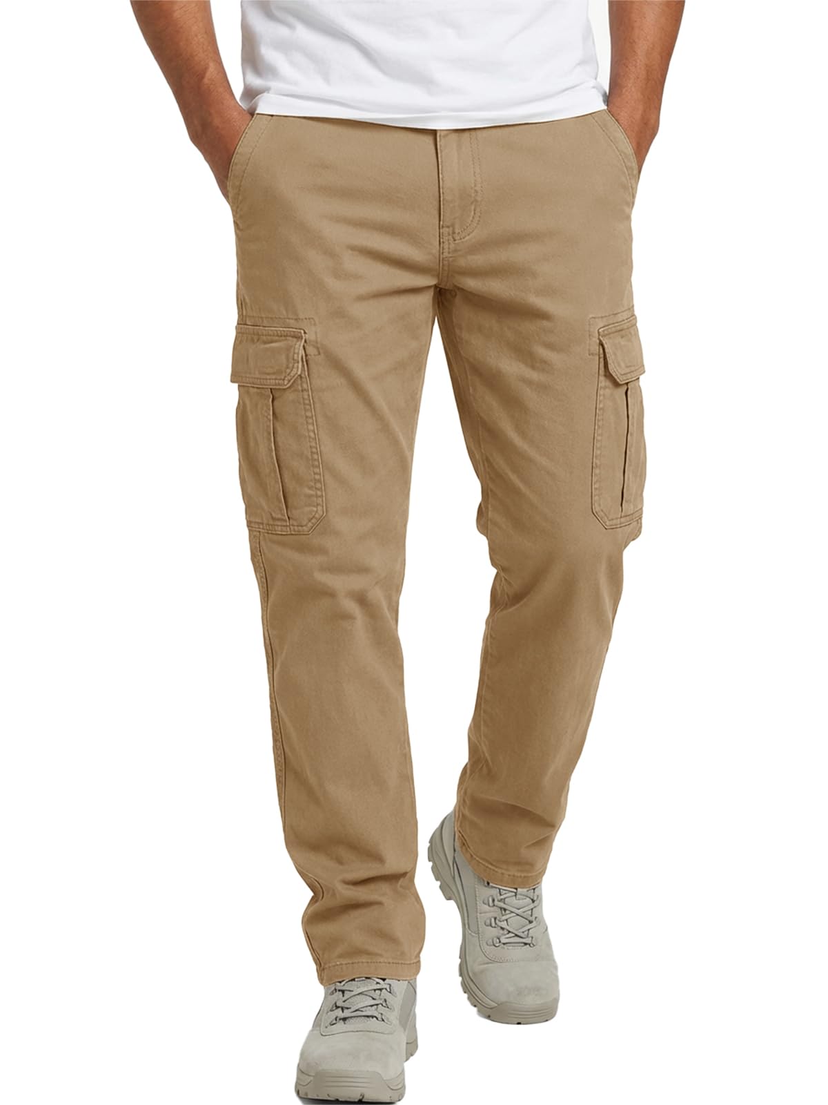 Runcati Herren Hose Regular Fit Cargohose Männer Einfarbig Casual Freizeithose Baumwolle Elastische Taille Jogginghose Outdoor Sporthose mit Taschen