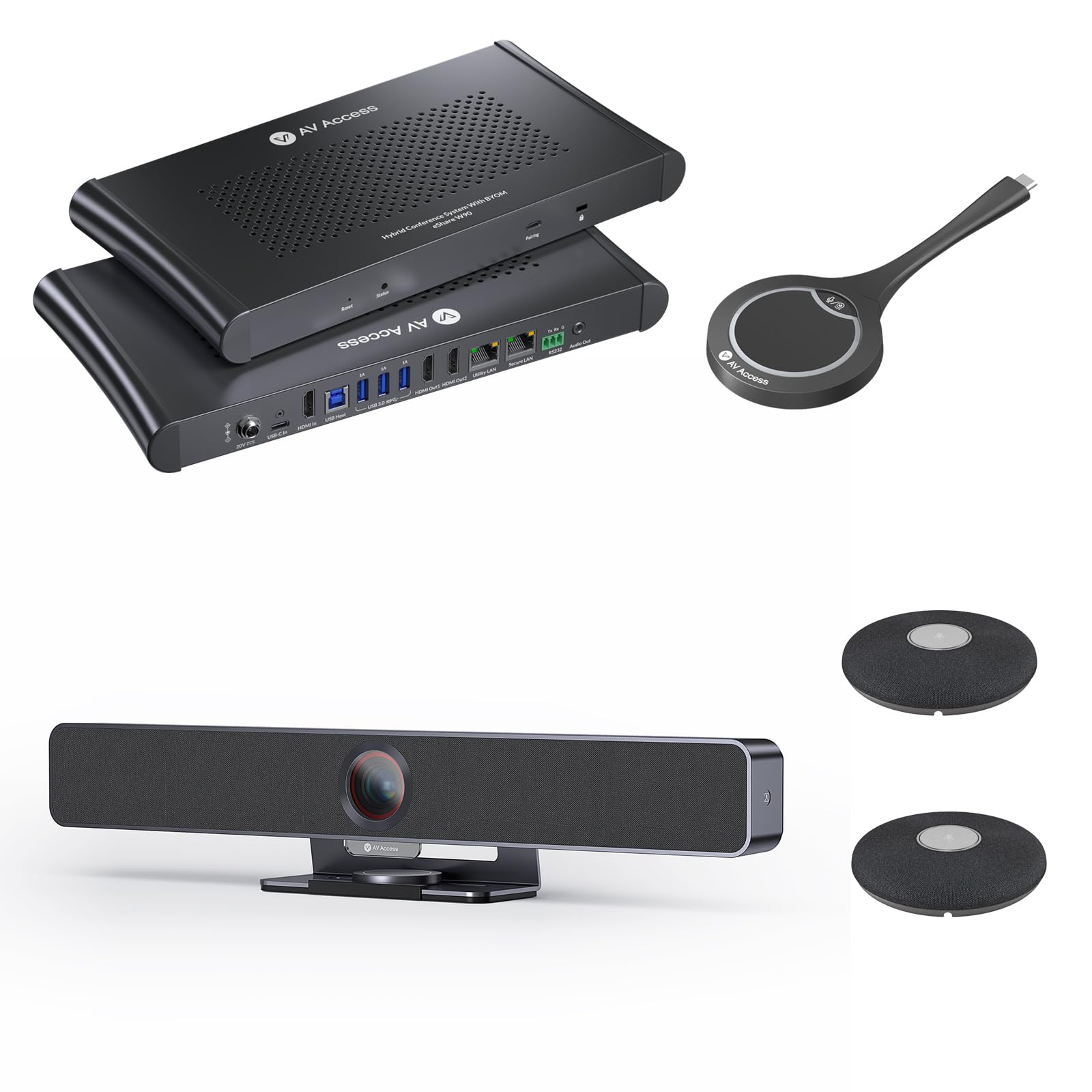 AV Access Conference Docking Station & Wireless Presentation System Bundle with eShare D30 USB C Casting Dongle, Conference Room Cammera, 2 PCS AnyCo M1 Add-on Microphones