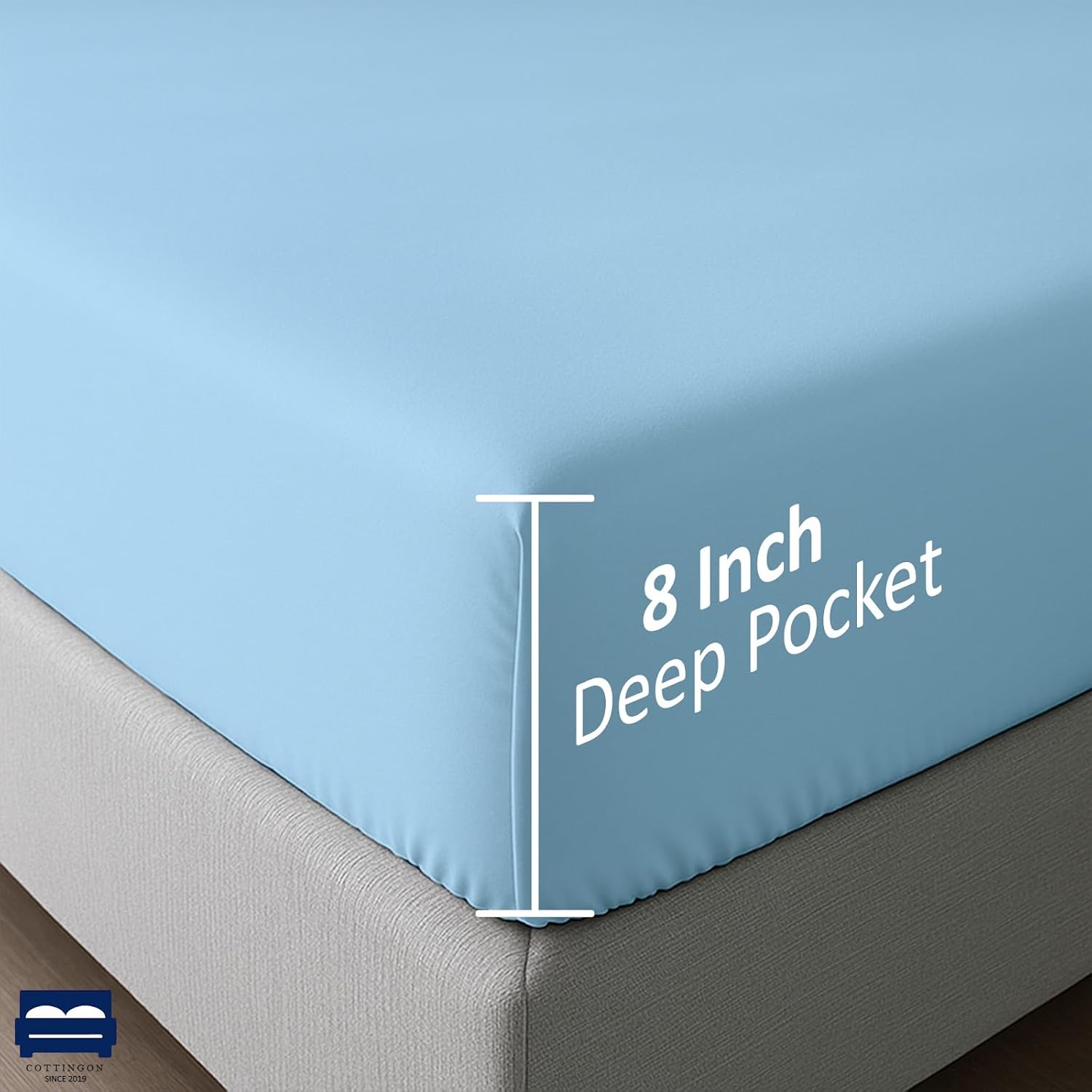 Cottingon 4 PC's Sleeper Sofa Queen Sheets, 100% Brushed Microfiber Couch Sheets, Easily Fits Upto 8" Deep Pull Out Bed Matrress 60" X 74", Light Blue