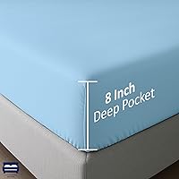 Vista 5 de Cottingon 4 piezas de sábanas tamaño queen para sofá cama, 100% sábanas de microfibra cepillada para sofá, se ajusta fácilmente hasta 8" de Azul