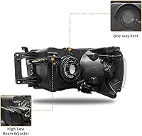 Vista 4 de Repuesto de conjunto de faros AS para Dodge Ram 1500 2002-2005/Ram 2500 3500 2003-2005 con carcasa negra, reflector ámbar, lentes transparentes