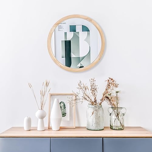 Miniatura 5 de Espejo de pared de 17 pulgadas, espejo redondo de madera, espejo de círculo pequeño, espejo de guardería, espejo bohemio, decoración de pared para