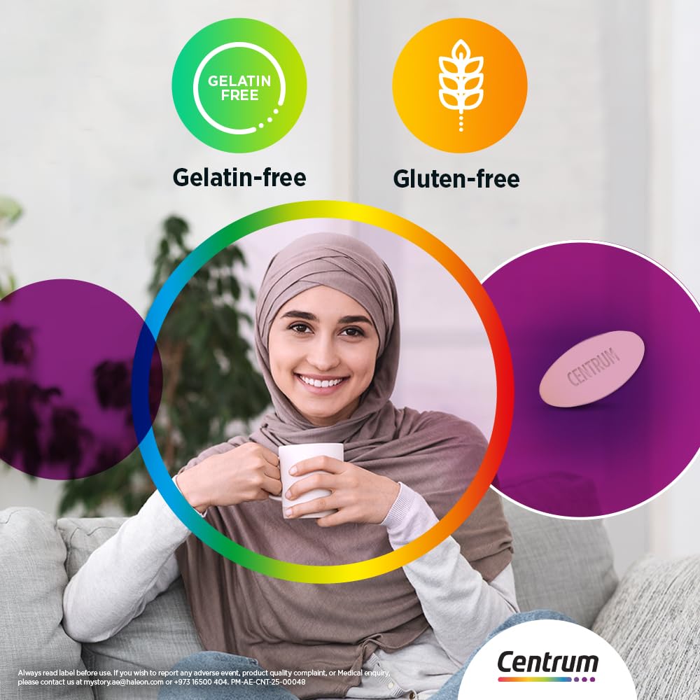 Centrum Women Multivitamin 100 Tablets - Complete Daily Vitamins & Minerals Tailored for Women with Iron, Folic Acid, Calcium & Biotin for Energy, Bones, Skin and Hair - 100-Day Supply