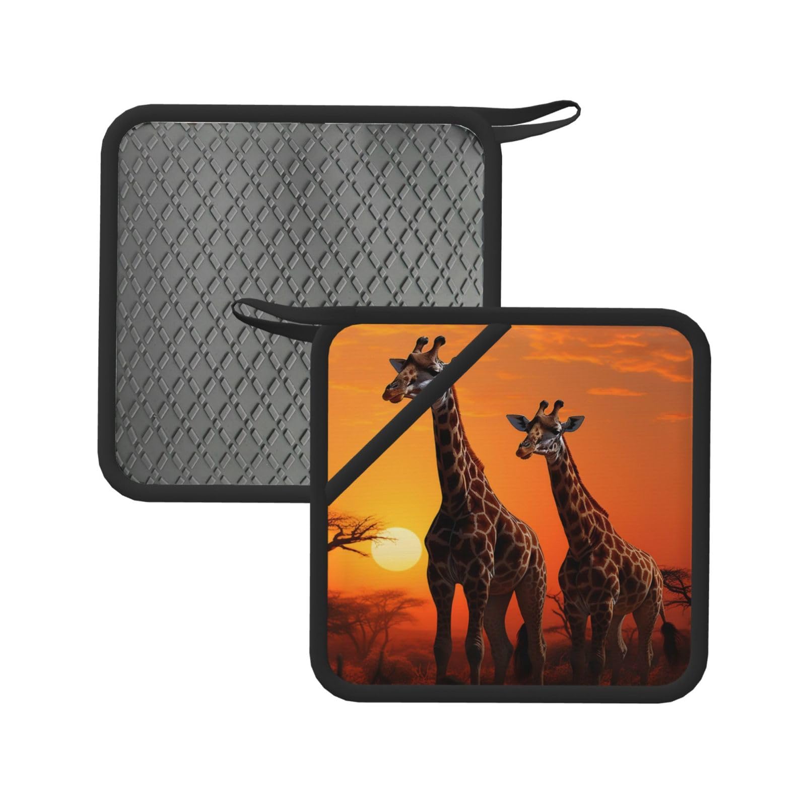 Pot Holders Set of 2 Kitchen Heat Resistant Potholders Giraffe at Sunset Silicone Aunty-hot Pad Cotton Lining Oven Hot Pads for Cooking Baking BBQ Microwave Kitchen