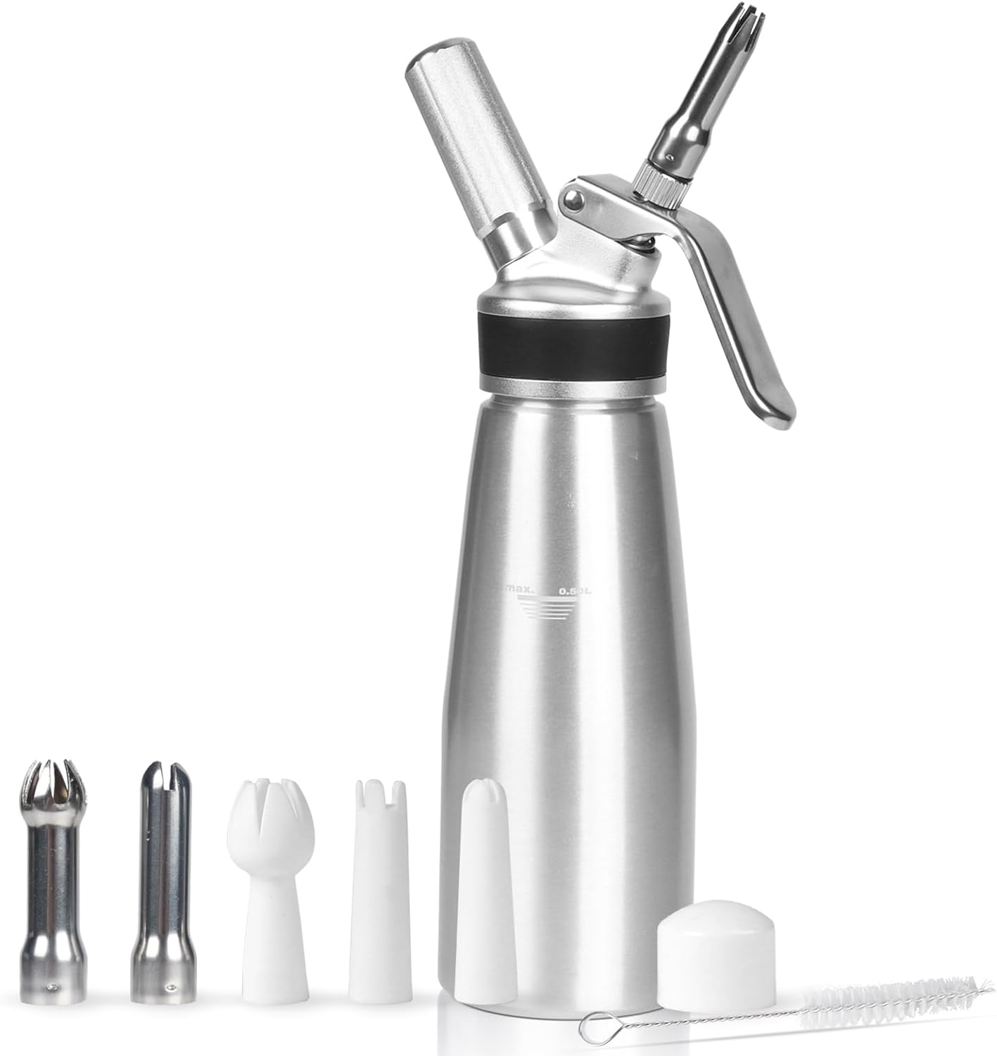 Homemade Whipped Cream Dispenser,Large 500ml / 1 Pint Capacity Cream Whip Canister with 6 Decorating Nozzles and Cleaning Brush,Leak Free Whipped Cream Maker for Desserts, Dips, Sauces