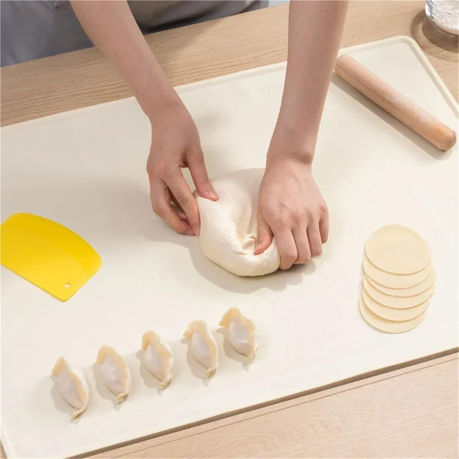 Rutschfeste Backunterlage Antihafte Verdickte, antibakterielle Silikon-Knetmatte, Küchenunterlage, Schneidebrett, Teigausrollmatte, Backmatte(60x80cm-Off white)