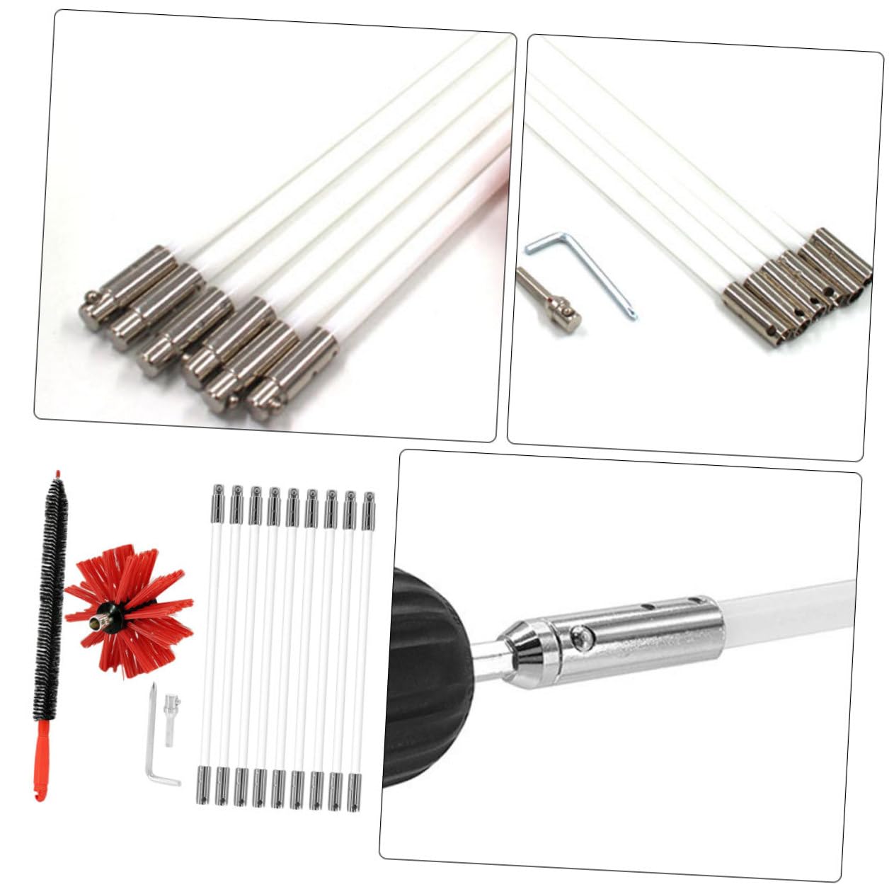 Spazzola per Stufa 9 Aste in Nailon Flessibili per Canne Fumarie | Kit Spazzacamino, Pulizia Tubi Pieghevoli, Non Graffia, per Canne Metalliche e Camini in Mattoni