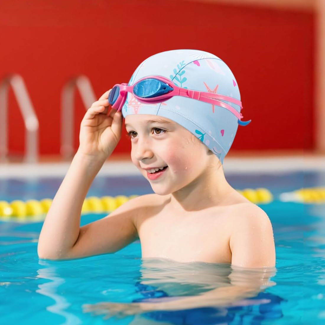 Gorros de Piscina para Niño, Gorros de Natación de Tela para Niña y Bebé, 1 a 6 Años