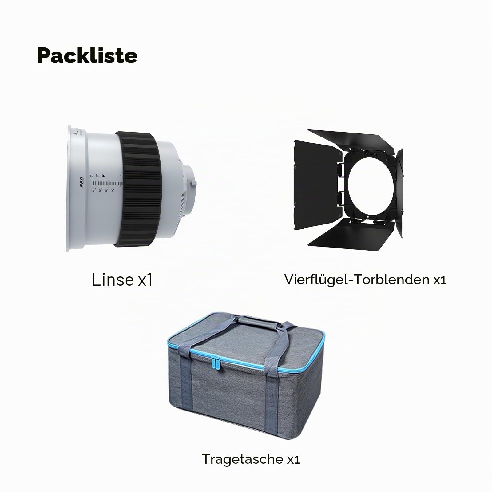 10X Bowens Mount Fresnel Linse mit abnehmbaren Barn Doors, 10–45° Einstellbarer Spotlicht-Modifier für COB-Videoleuchten ≤600W, Kino-Lichtsteuerung