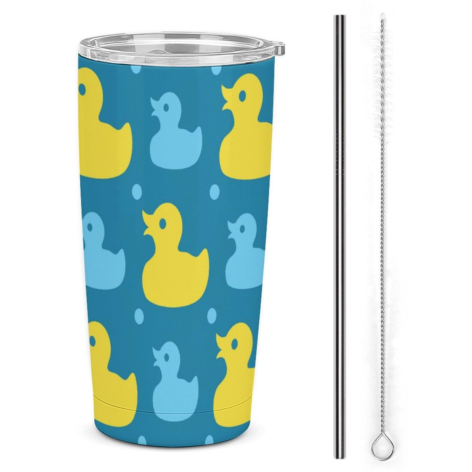 Wiederverwendbare isolierte Kaffeetasse, Reisebecher, doppelwandig, mit Deckel und Strohhalm, Gelb