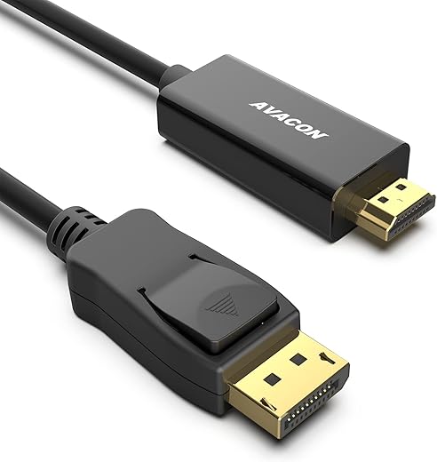 Avacon DP(DisplayPort) to HDMI Adapter, Display Port Male to HDMI Male Gold-Plated Cord 6 feet Black Cable