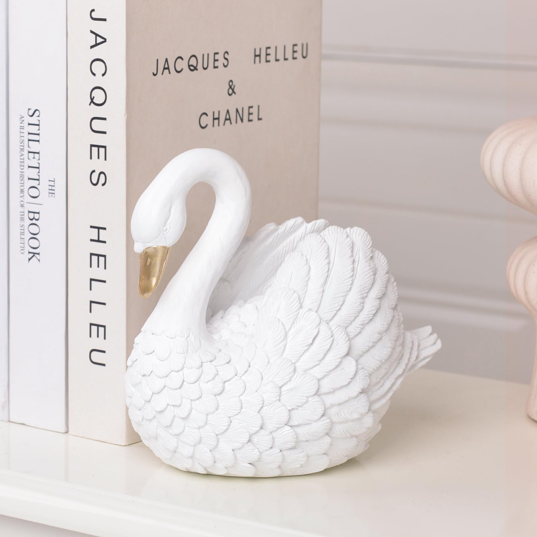 Fermalibri decorativi a forma di cigno, in resina, per mensole, unici supporti per libri bianchi, decorazione a forma di cigno resistente, per casa, ufficio, scrivania, libreria, set di 2