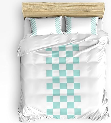 Juego de funda de edredón tamaño Queen de 3 piezas diseño minimalista de búfalo verde a cuadros con temática de granja y granja con cierre de