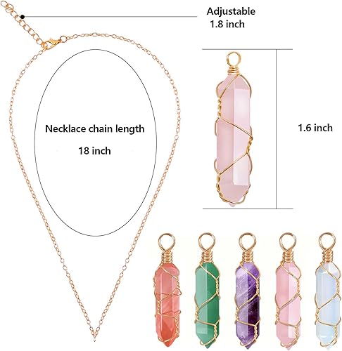 Miniatura 2 de Collar de cristal curativo envuelto con alambre de punto natural collar hexagonal de reiki espiritual de cuarzo piedras preciosas para mujeres y