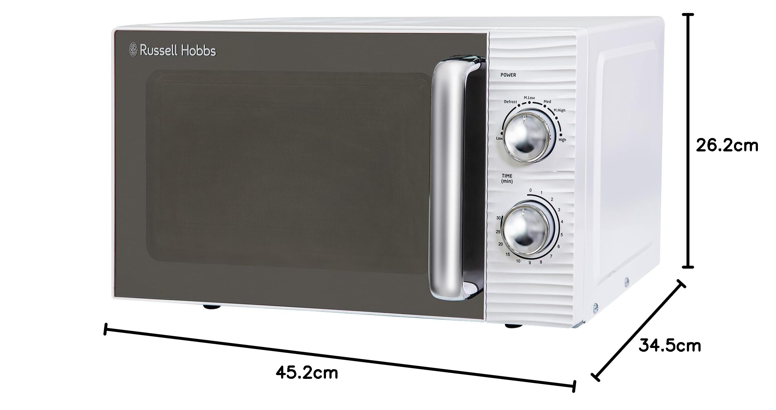 Ręczny piec mikrofalowy Russell Hobbs RHM1731 Inspire 17 l i 700 W, biały, z 5 poziomami mocy, timerem, funkcją rozmrażania, łatwy do czyszczenia.