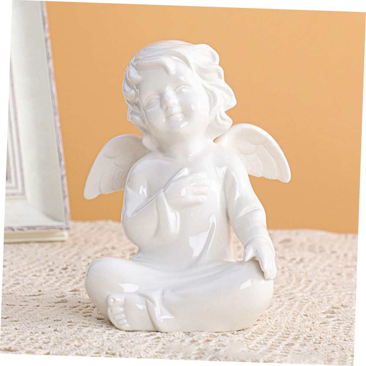 Keramik Engel Skulptur Für Wohn Gartendekoration Handliche Tischdeko Mit Flachem Boden Robustes Material Als Geschenk Zur Hauseinweihung Und Hochzeitsfeier