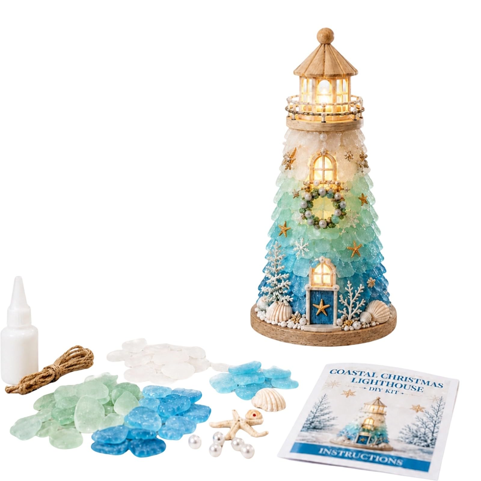 JytxhgzrVZ Sea Glass Art Kit, Christmas DIY Craft Lighthouse Kit，A3