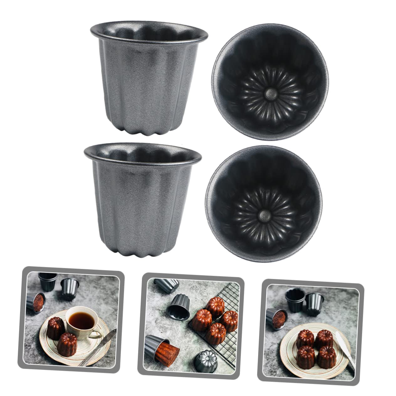 Zerodeko 8pièces Moules à Cannelés Carboné Antiadhésif Pour Gâteaux Et Puddings Outils De Pâtisserie Réutilisables Pour Desserts Savoureux