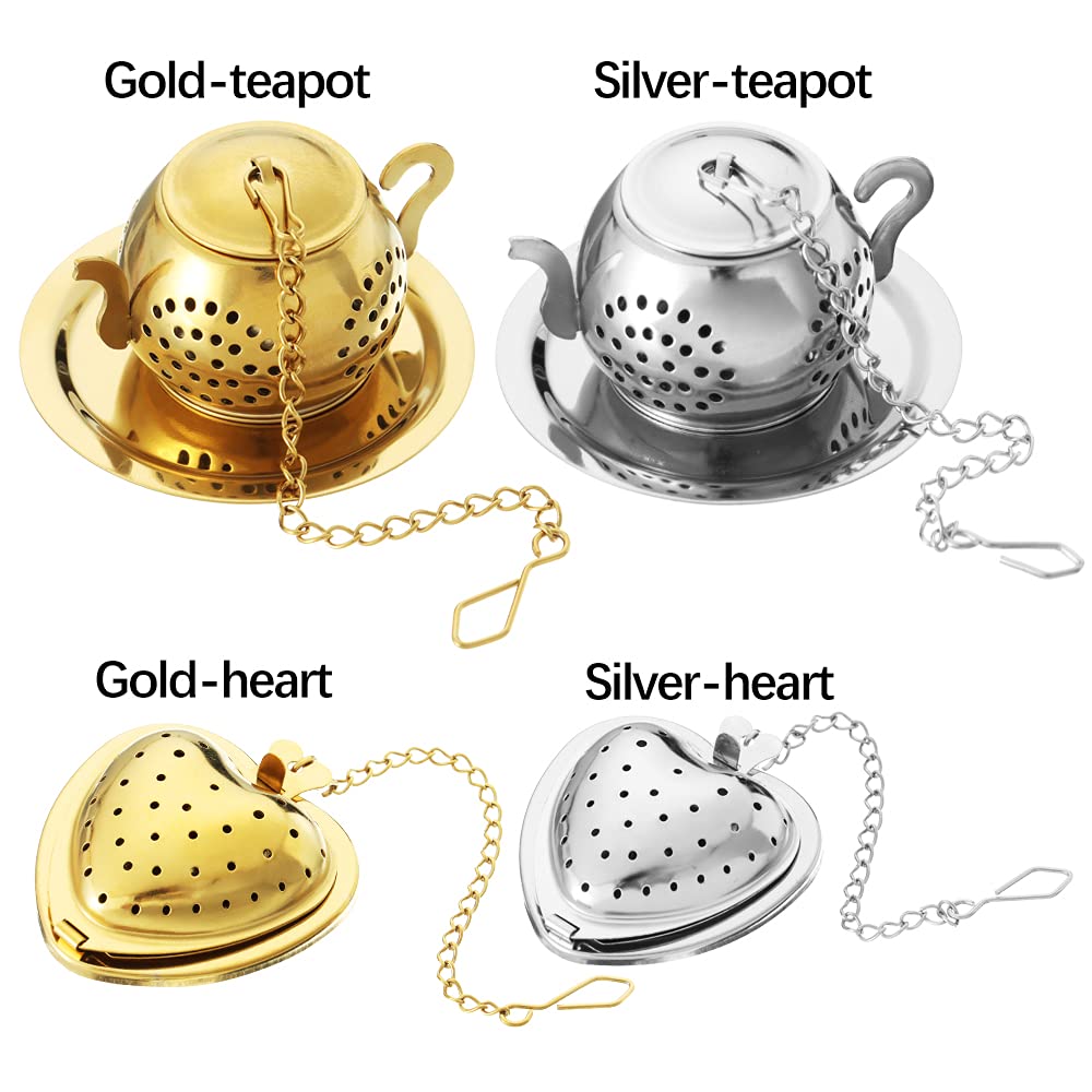 4 Pcs Tea Strainer Tea Ball with Chain&Drip Trays,3D Stainless Steel Tea Infuser