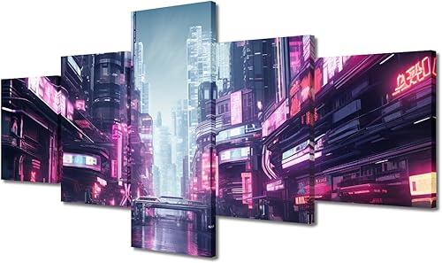 Miniatura 102 de Lienzo decorativo moderno para pared, pintura artística Cyberpunk, impresión de 5 paneles, decoración de lienzo para sala de estar para dormitorio